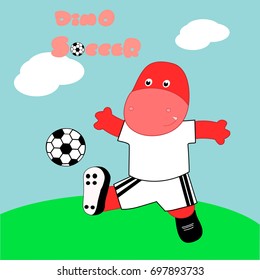 dino play ball. vector cartoon illustration