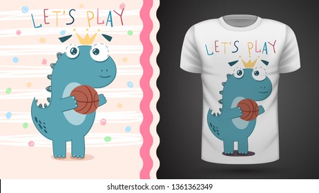 Dino play basket - idea for print t-shirt. Hand draw