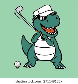 Dino Spielen Golf handgezeichnete Illustration Grafik Vektor 