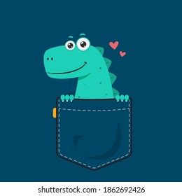 A dino in a pocket. isolated Vector Illustration