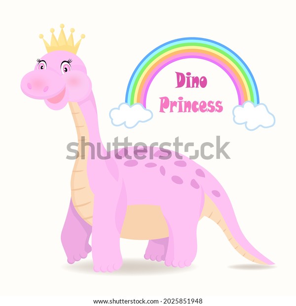 Dino Princess. Cute Dino pink cartoon
dino. Vector hand drawn illustration. Isolated cartoon illustration
for kid game, book, t-shirt,
textile