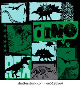 Dino print for T-shirts, textiles, paper, web. Original design with t-rex,dinosaur.  grunge design for boys . 