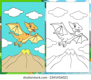 Dino Pterodactyl toon coloring for kids