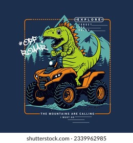 Dino Quad ATV Extreme sports racing, vector illustration