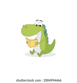 Dino Reading Book Emoticon Vector