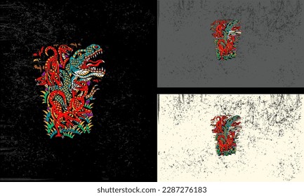 dino with red flames vector illustration mascot design