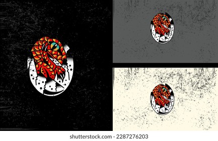 dino with red flames vector illustration mascot design