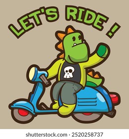 Dino Ride Scooter Vector Illustration Tshirt Design