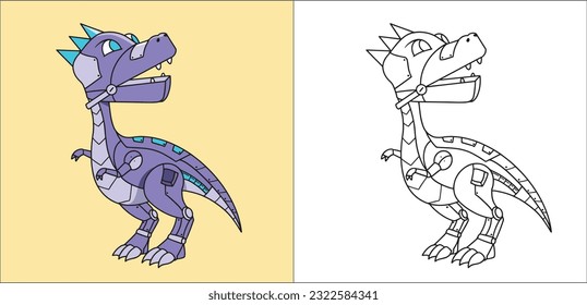 Dino Robot Mecha Raptor or Trex Coloring Book for Kids 2D Cartoon Style 