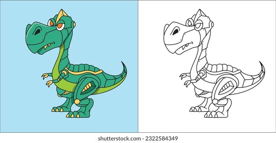 Dino Robot Mecha Raptor or Trex Coloring Book for Kids 2D Cartoon Style