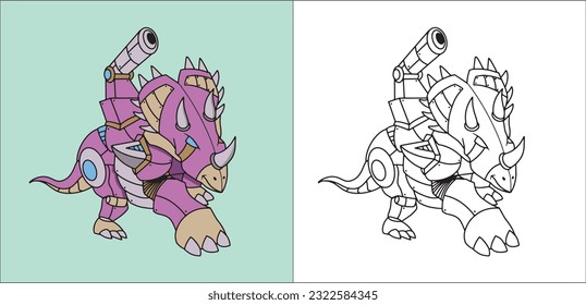 Dino Robot Mecha Triceratops Coloring Book for Kids 2D Cartoon Style