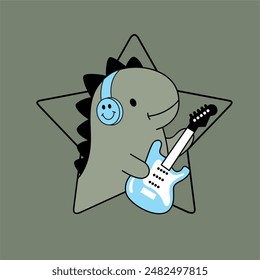 Dino rockstar illustration vector , illustration graphic for tshirt and other print 