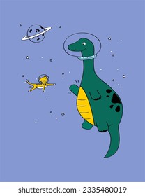 Dino sapce vector , outer space animal graphic for kids tshirt and other print 