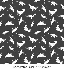 Dino Seamless Pattern, Cute Cartoon Hand Drawn Dinosaurs Doodles Vector Illustration.