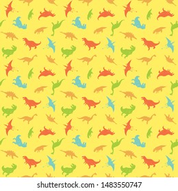 Dino Seamless Pattern, Cute Cartoon Hand Drawn Dinosaurs Doodles Vector Illustration.