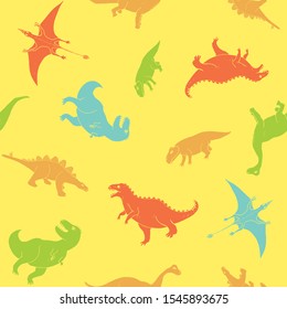 Dino Seamless Pattern, Cute Cartoon Hand Drawn Dinosaurs Doodles Vector Illustration.