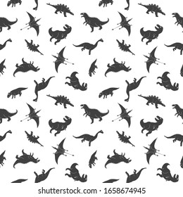 Dino Seamless Pattern, Cute Cartoon Hand Drawn Dinosaurs Doodles Vector Illustration.