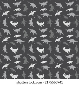 Dino Seamless Pattern, Cute Cartoon Dinosaurs Doodles Vector Illustration.
