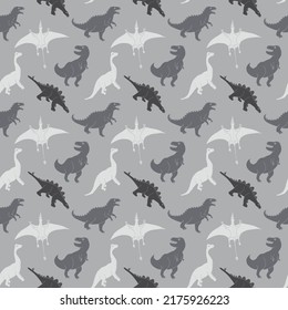 Dino Seamless Pattern, Cute Cartoon Dinosaurs Doodles Vector Illustration.