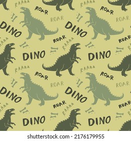 Dino Seamless Pattern, Cute Cartoon Dinosaurs Doodles Vector Illustration.