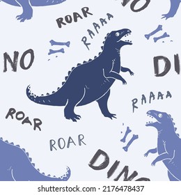 Dino Seamless Pattern, Cute Cartoon Dinosaurs Doodles Vector Illustration.