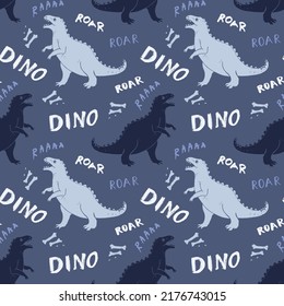 Dino Seamless Pattern, Cute Cartoon Dinosaurs Doodles Vector Illustration.