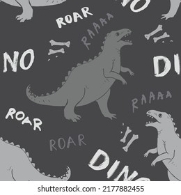 Dino Seamless Pattern, Cute Cartoon Dinosaurs Doodles Vector Illustration.