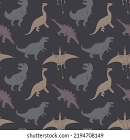 Dino Seamless Pattern, Cute Cartoon Dinosaurs Doodles Vector Illustration.