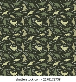 Dino Seamless Pattern, Cute Cartoon Dinosaurs Doodles Vector Illustration.