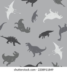 Dino Seamless Pattern, Cute Cartoon Dinosaurs Doodles Vector Illustration.