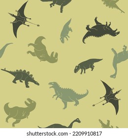 Dino Seamless Pattern, Cute Cartoon Dinosaurs Doodles Vector Illustration.