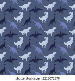 Dino Seamless Pattern, Cute Cartoon Dinosaurs Doodles Vector Illustration.