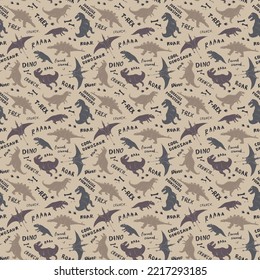 Dino Seamless Pattern, Cute Cartoon Dinosaurs Doodles Vector Illustration.