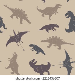 Dino Seamless Pattern, Cute Cartoon Dinosaurs Doodles Vector Illustration.