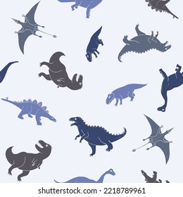 Dino Seamless Pattern, Cute Cartoon Dinosaurs Doodles Vector Illustration.