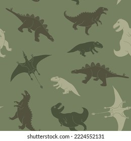 Dino Seamless Pattern, Cute Cartoon Dinosaurs Doodles Vector Illustration.