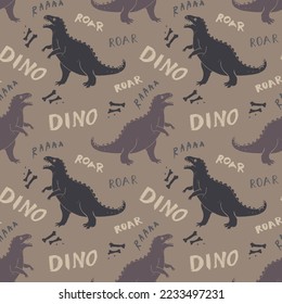 Dino Seamless Pattern, Cute Cartoon Dinosaurs Doodles Vector Illustration.