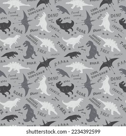 Dino Seamless Pattern, Cute Cartoon Dinosaurs Doodles Vector Illustration.