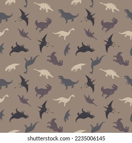 Dino Seamless Pattern, Cute Cartoon Dinosaurs Doodles Vector Illustration.