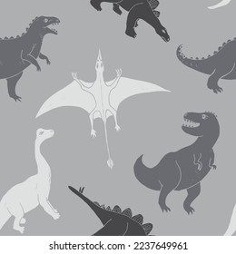 Dino Seamless Pattern, Cute Cartoon Dinosaurs Doodles Vector Illustration.