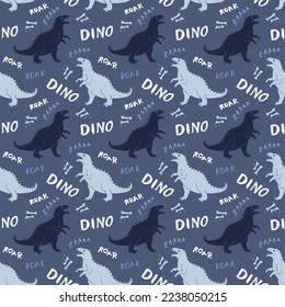 Dino Seamless Pattern, Cute Cartoon Dinosaurs Doodles Vector Illustration.