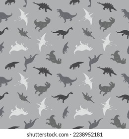 Dino Seamless Pattern, Cute Cartoon Dinosaurs Doodles Vector Illustration.