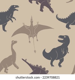 Dino Seamless Pattern, Cute Cartoon Dinosaurs Doodles Vector Illustration.