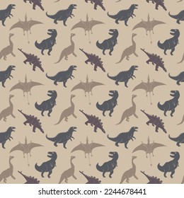 Dino Seamless Pattern, Cute Cartoon Dinosaurs Doodles Vector Illustration.