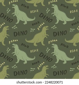 Dino Seamless Pattern, Cute Cartoon Dinosaurs Doodles Vector Illustration.