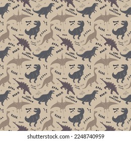 Dino Seamless Pattern, Cute Cartoon Dinosaurs Doodles Vector Illustration.