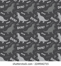Dino Seamless Pattern, Cute Cartoon Dinosaurs Doodles Vector Illustration.