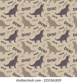 Dino Seamless Pattern, Cute Cartoon Dinosaurs Doodles Vector Illustration.
