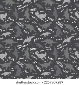 Dino Seamless Pattern, Cute Cartoon Dinosaurs Doodles Vector Illustration.