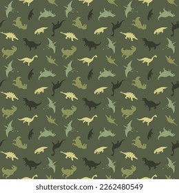 Dino Seamless Pattern, Cute Cartoon Dinosaurs Doodles Vector Illustration.